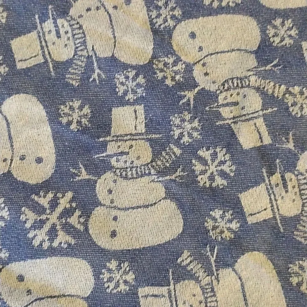 VTG‎ Blue White Snowman Textured Print Christmas Table Cloth 52
